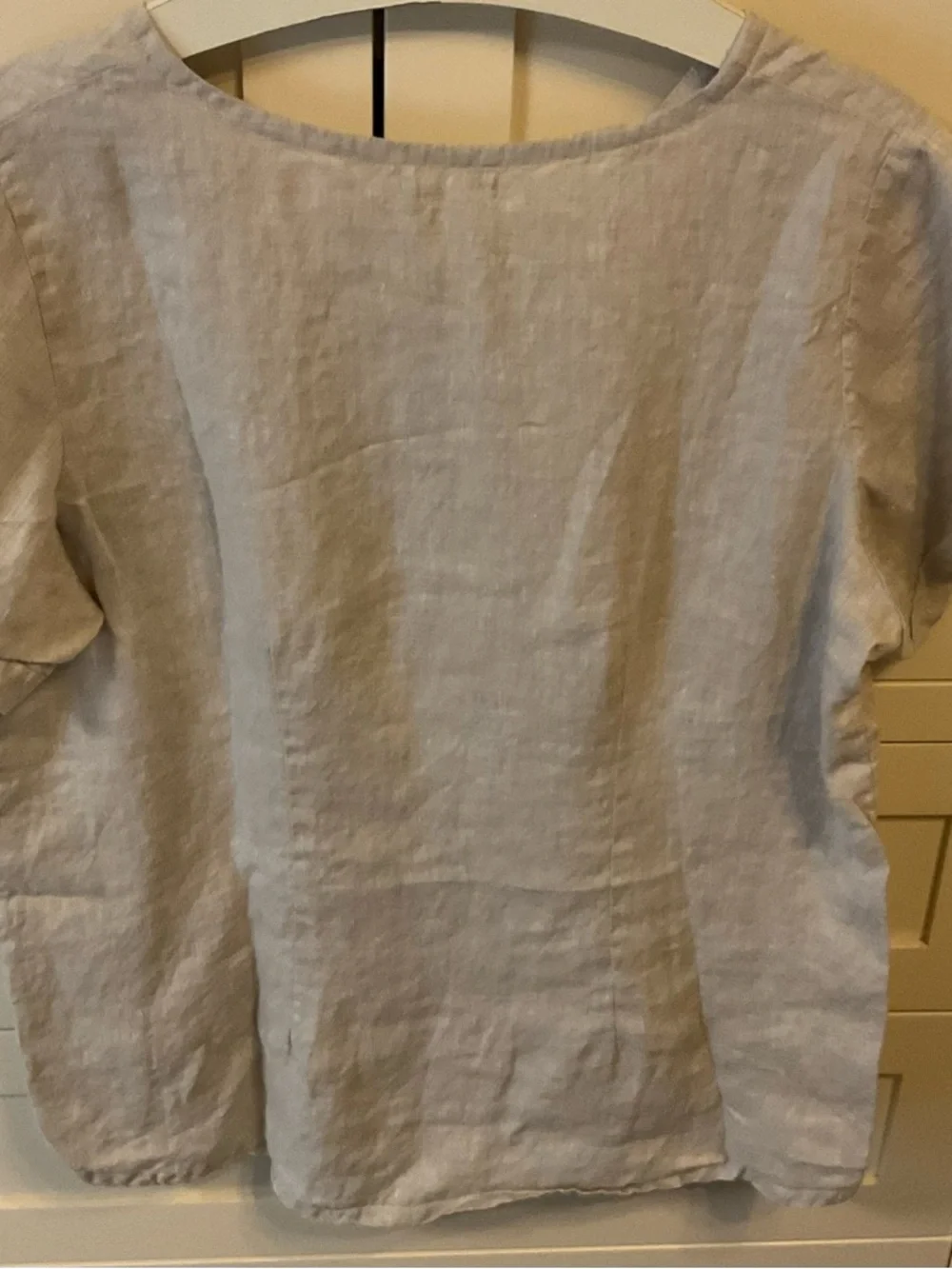 Oatmeal Colour Linen V-Neck Short Sleeve Top - Picture 4 of 4